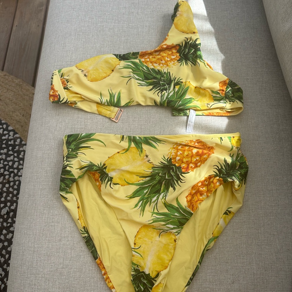 Anthropologie Yellow Pineapple One Shoulder Bikini